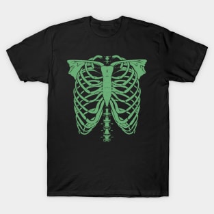 Skeleton Ribs - Classic Halloween Costume Fall Goth Horror Rib Cage Green T-Shirt
